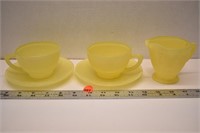 Yellow Canadian 'Saguenay' 1940's creamer and two