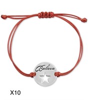 Adjustable "Believe" Bracelets  - 10 Piece