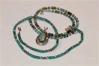 3pc Jewelry; 18" Turquoise & Amber Necklace