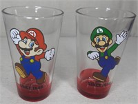 C7) Mario & Luigi Pint Glasses Since 1985 Nintendo