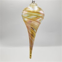 Twisted Yellow and Pink Art Glass Ornament