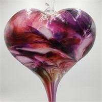 Red, Purple, and White Heart  Art Glass Ornament