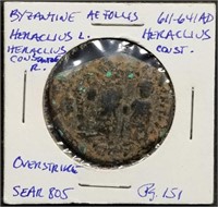 Ancient Byzantine Heraclius AE Coin w/Info