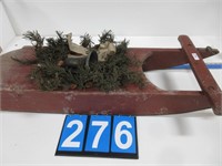 PRIMITIVE RED COUNTRY SLED W/ XMAS DECORATION