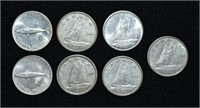 7pcs 1961/63/64/67/68 CAD .10c Silver Coins