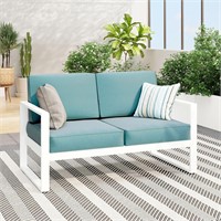 Green4ever Patio Loveseat  Metal Sofa  White