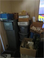 GROUP - METAL FILE CABINET, TOTES AND BOXES OF