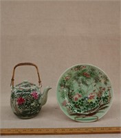 Asian Inspired Handpainted/Glazed Teapot & Plate