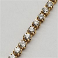 925 SILVER W GOLD OVERLAY CLEAR STONE 7" BRACELET
