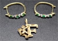 10kt Earrings with emerald st & Angel Charm 2.7gtw
