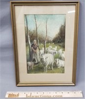 Shepherdess & Sheep Oil Painting