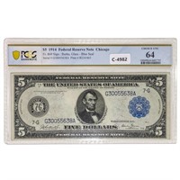 FR. 869 1914 $5 FRN CHICAGO, IL PCGS UNC-64