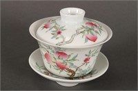 Chinese Covered Food Bowl and Saucer,