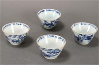 Four Chinese Blue and White Porcelain Tea Bowls,