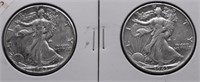 TWO WALKING HALF DOLLARS XF