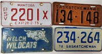 Various Plates incl Saskatchewan, Manitoba,