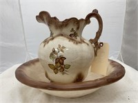 China Pitcher & Bowl 13"Dia chip on throat