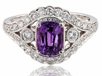 18K WHITE GOLD 1.49CT PINK SAPPHIRE & 0.56CTW RING