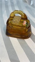 VINTAGE FENTON Autumn Gold Glass Purse Trinket