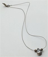 Sterling Silver Necklace W Clear Stone Pendant
