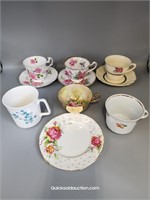 3 Tea Cup & Saucers, 3 Cups & 1 Luncheon Plate
