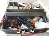 Tackle box with fishing items and weights