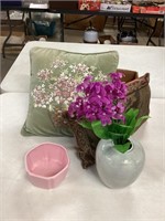 Vintage throw Pillows, Ceramic Canister and Vase