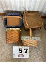 Longaberger baskets & unmarked picnic basket
