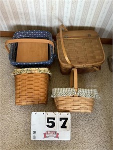 Longaberger baskets & unmarked picnic basket