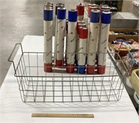 23 shipping tubes w/ wire basket
