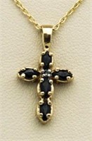 10kt Gold Genuine Sapphire & Diamond Cross Pendant