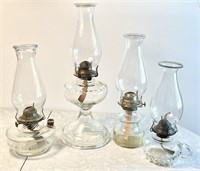 4 antique glass oil lamps