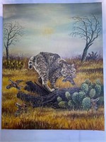 Bobcat & Quail Oil Painting - Nancy Murphy