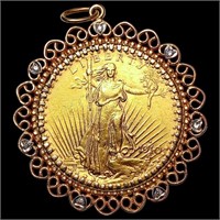 1910-S St. Gaudins in 14k Gold Bezel W/Diamonds