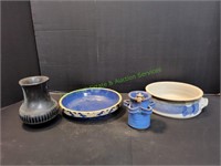 (2)Pottery Vases, Pottery Pie Plate & Pottery