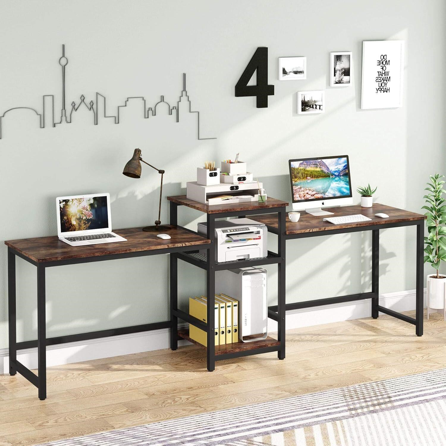 Tribesigns 96.9 Double Computer Desk  Dark Brown