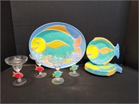 Fish Platter, (8)Fish Plates & (4)Margarita