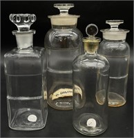 4 Antique / Vtg Glass Apothecary Bottles