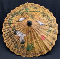 Vtg. Oriental Painted Rice Paper Umbrella Parasol