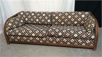 Vintage Rattan Frame Upholstered Couch - 8B