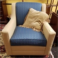 BLUE/TAN ARM CHAIR