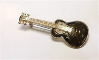 Vintage Enamel Guitar Brooch Pin