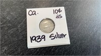 1939 Silver 10 Cent Canadian Coin