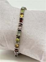 Sterling Silver Multi-Gemstone Tennis Bracelet