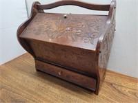 Retro Carved Wooden Carry Organizer 9inWx12inLx12H