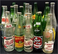 19 Antique Soda Bottles Royal Crown, Pepsi &