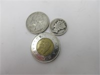 Monnaies en argent 25 c1962 et 10 c 1935 USA