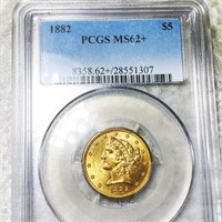 1882 $5 Gold Half Eagle PCGS - MS62+
