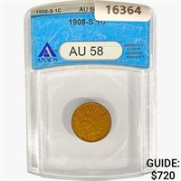 1908-S Indian Head Cent ANACS AU58