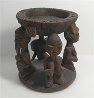 YORUBA CARYATID AFRICAN WOOD STOOL, FROM NIGERIA